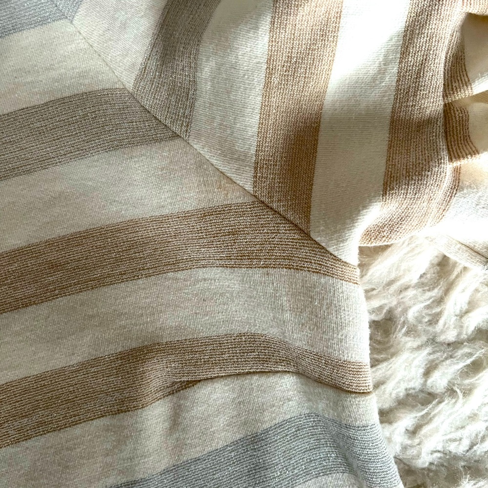 Anthropologie Maeve Helsa Stripe Ruffle Sleeve Cream Sweater Career office - Picture 3 of 8
